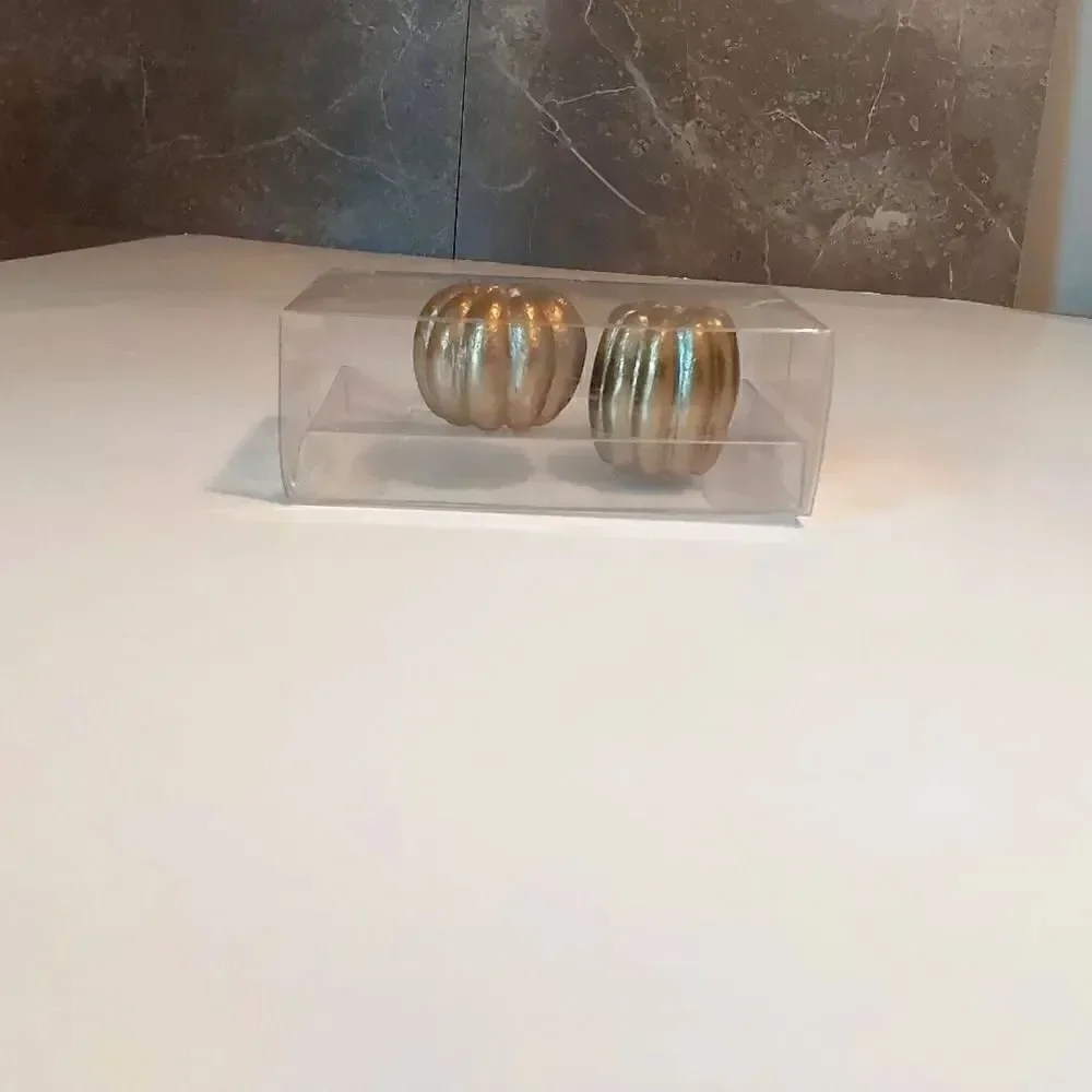 Gold Pumpkin Taper Candle Holders Set of 2